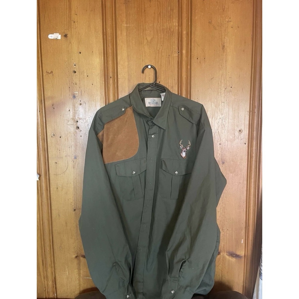 Red Head, Long Sleeve Green, Button Down, Men's XL, 1970, Vtg. Deer, Hunter.‎ - Picture 2 of 12